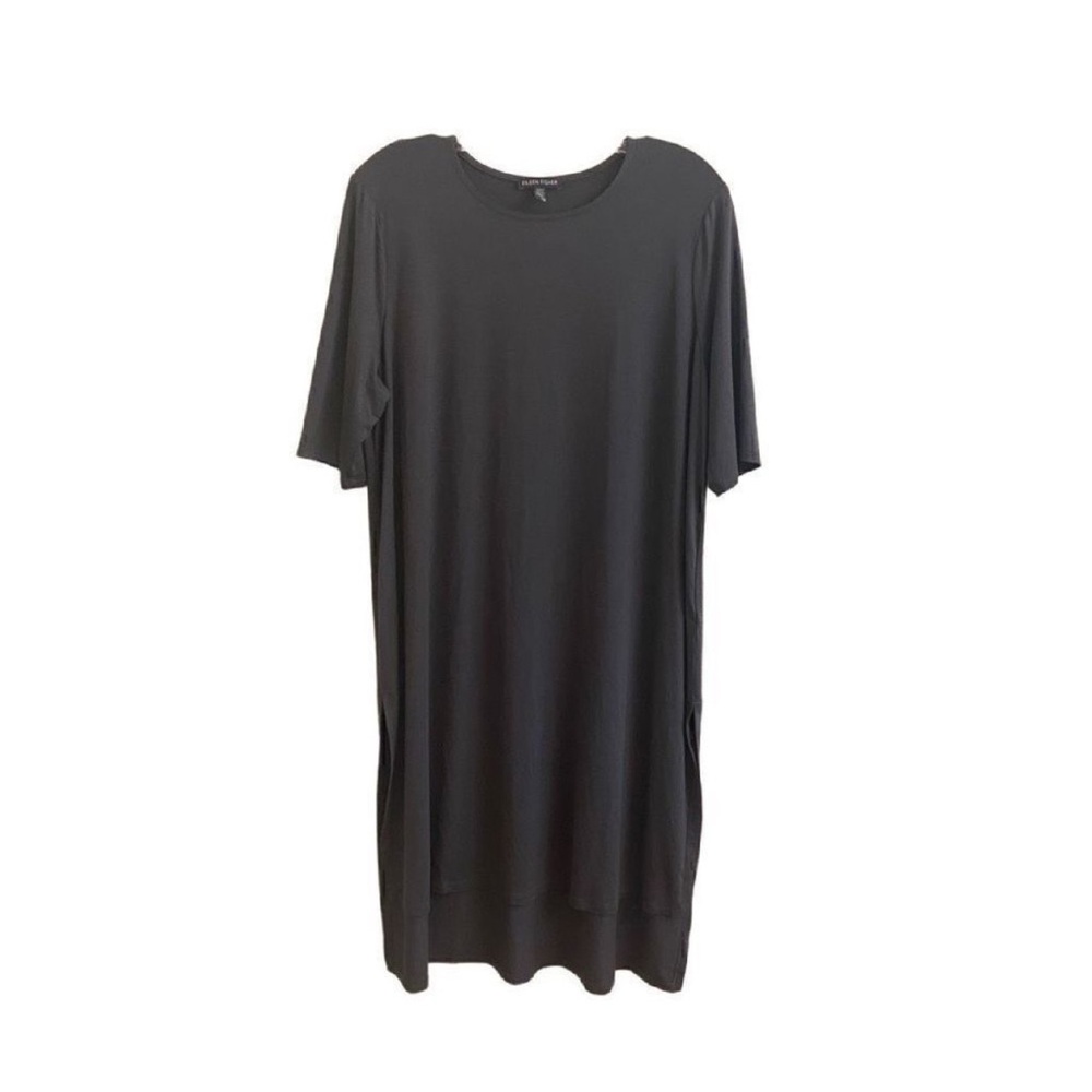💮Eileen Fisher Gray Viscose Short Sleeve Tunic L💮